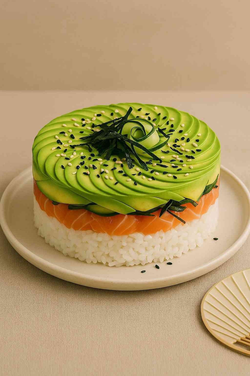 Avocado Sushi Cake Recipe (No-Roll Sushi Stack) - sushi